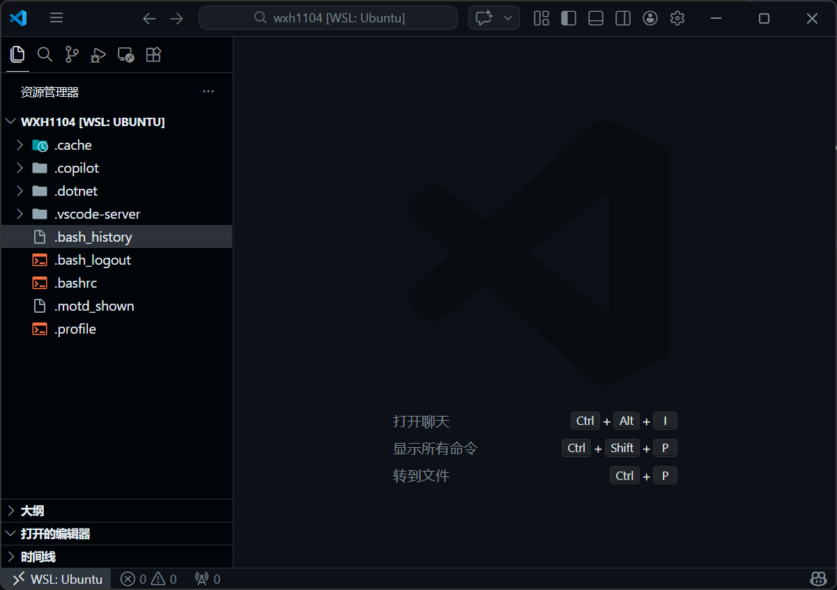 连接到 WSL Ubuntu 子系统的 VS Code 界面